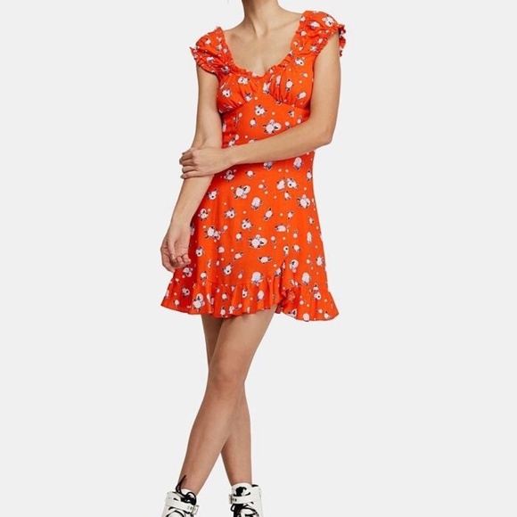 Free People Women’s Like a Lady Printed Mini Orange Dress Size S - Picture 15 of 15